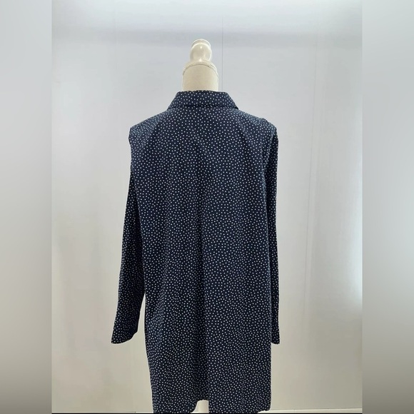 Woman Within Blue White Polka Dot Button Up Tunic 1X 22/24 Long Sleeve Cotton - Picture 7 of 7